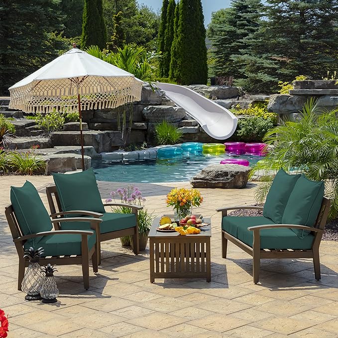 Arden Outdoor Deep Seat Cushion Set, 24 in x 24 in, Weather-Proof, Rain-Proof, Fade Resistant Patio Cushion for Chair, Sofa, and Couch Peacock Blue Green Texture