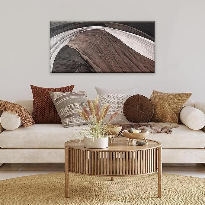 TAIJXAGSG Abstract Wall Art Brown Canvas Art Wall Decor Artwork Abstract Wall Decor Modern Minimalist Decor Canvas Painting Black And White Bathroom Bedroom Office 20"X40"