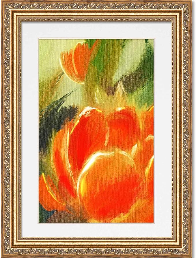 12x14 Frame with Mat - Antique Gold 14x16 Frame Wood Made to Display Print or Poster Measuring 12 x 14 Inches with White Photo Mat
