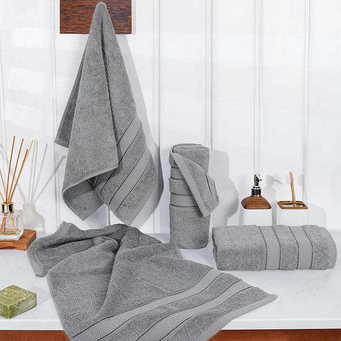 American Soft Linen Salem 100% Cotton Turkish 4 Piece Hand Towels for Bathroom, 600 GSM Soft Absorbent Quickdry Hand Face Towel Set, Cool Grey
