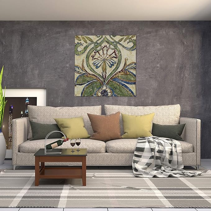 Textured Tapestry II by Chariklia Zarris | Woven Tapestry Wall Art Hanging | Plant Design with Loam Persian Motifs | 100% Cotton USA Size 31x31