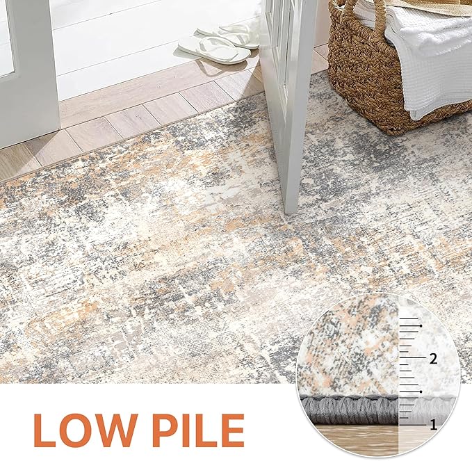 GENIMO Washable Area Rugs for Living Room Bedroom, 9x12 Modern Abstract Non Slip Rug, Low Pile Soft Contemporary Indoor Floor Carpet Cover for Dinning Room Kitchen, Beige Gold