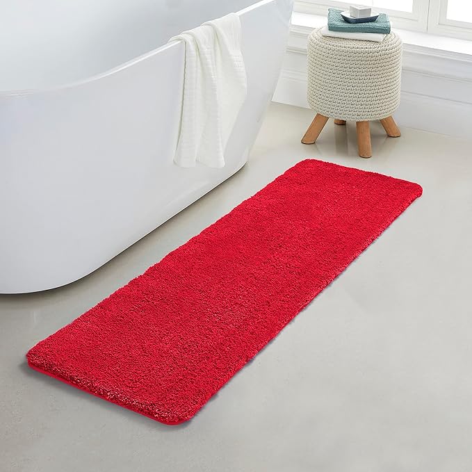 YHF Bathroom Runner Rugs 17" X 59", Extra Thick & Soft Microfiber Shaggy, Machine Washable Bath Mats, Absorbent Bath Rugs, Non-Slip Rubber Backing Bath Mat for Bathroom Floor, Tub and Shower, Red