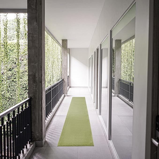 Nourison Home Essentials Solid Indoor/Outdoor Green 2'2" x 18 Area Rug, Easy Cleaning, Non Shedding, Bed Room, Living Room, Dining Room, Deck, Patio, Backyard (2x18)
