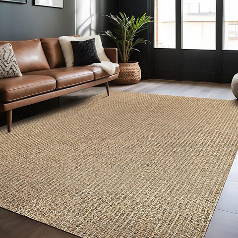 Easy Jute Rugs 9x12 Natural Color Living Room Indoor Outdoor Area Rug for Farmhouse Patio and Kitchen Rug High Traffic Washable Easy to Clean Solid Boho Woven Design Outside Carpet (9 x 12)