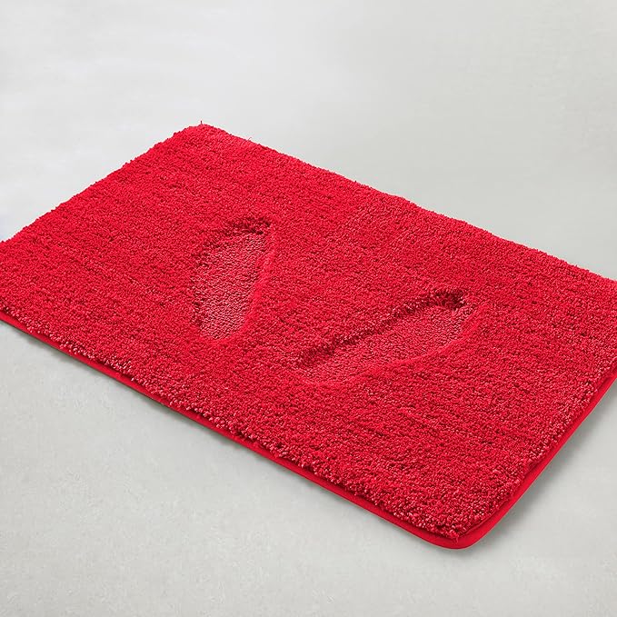 YHF Bathroom Rug Set 2Piece, Thick &Soft Microfiber Shaggy, U Shaped Contour, Machine Washable Bath Mats, Absorbent Bath Rugs, Non-Slip Rubber Backing Bath Mat for Bathroom Floor, Tub and Shower, Red