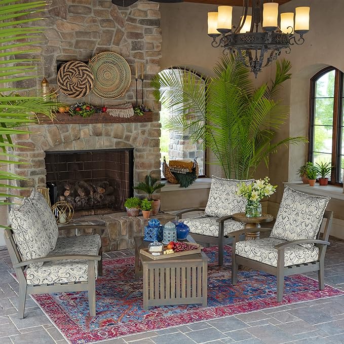 Arden Outdoor Deep Seat Cushion Set, 24 in x 24 in, Weather-Proof, Rain-Proof, Fade Resistant Patio Cushion for Chair, Sofa, and Couch Neutral Aurora Damask