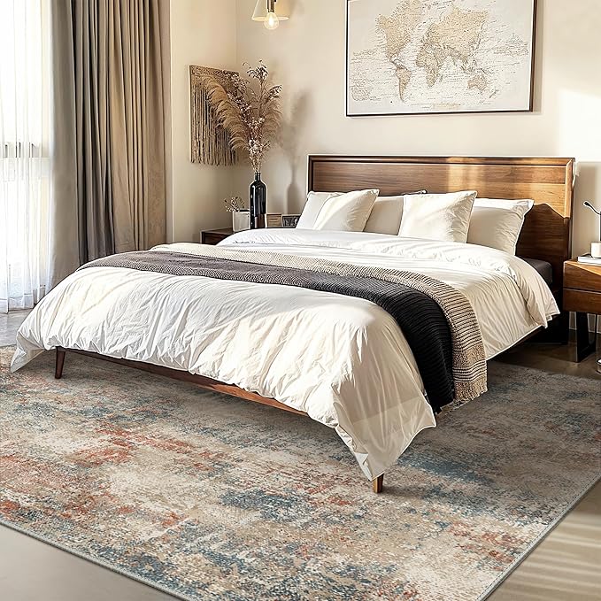 GENIMO Washable Area Rugs for Living Room Bedroom, 5x7 Modern Abstract Non Slip Rug, Low Pile Soft Contemporary Indoor Floor Carpet Cover for Dining Room Kitchen, Multi