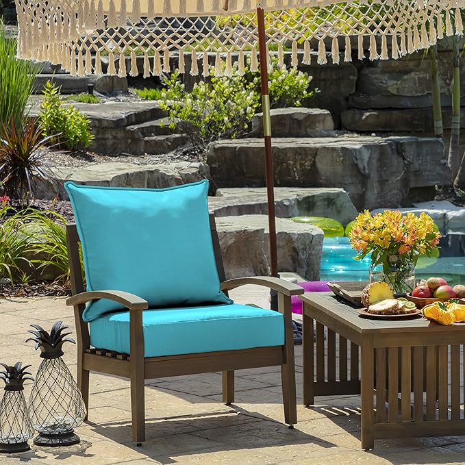 Arden Outdoor Deep Seat Cushion Set, 24 in x 24 in, Weather-Proof, Rain-Proof, Fade Resistant Patio Cushion for Chair, Sofa, and Couch Pool Blue Leala