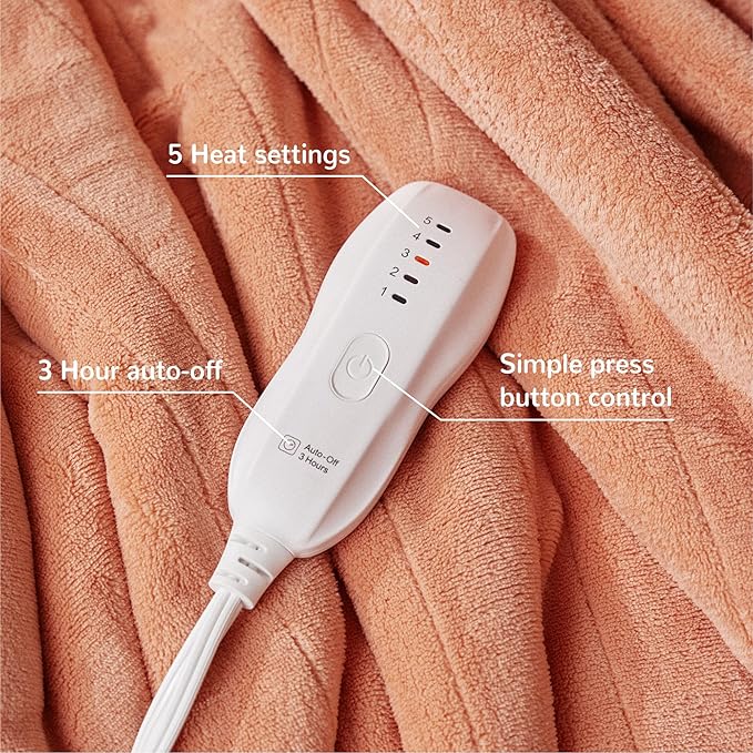 Heated Blanket 50''x60''-Soft and Comfortable Electric Throw,5 Heat Settings and 3H Auto Shut-Off Heating Blanket ETL&FCC Certification Machine Washable (Orange)