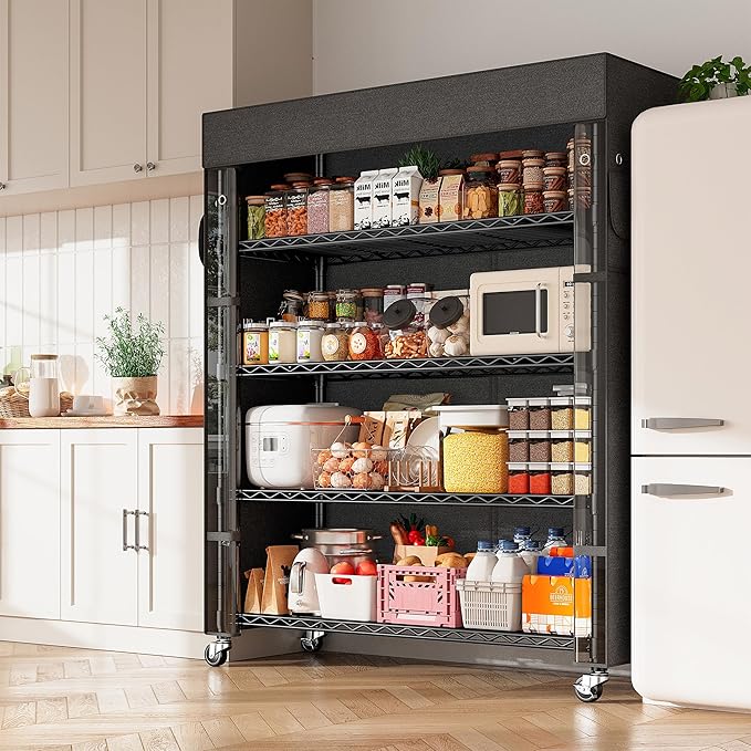 REIBII 72.8" H Storage Shelves with Wheels Wire Shelving Cover Heavy Duty Metal Shelving for Dorm Storage Shelves, Garage Storage Rack Shelf Commercial Shelving,35" W*16" D*72.8" H