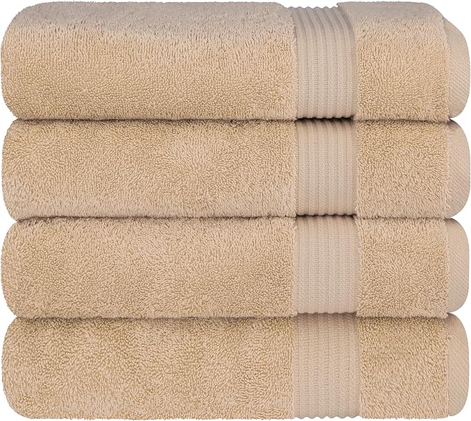Cotton Paradise 4 Piece Turkish Bath Towels for Bathroom, 100% Cotton Extra Large Soft Plush Towels Bathroom Set, Beige
