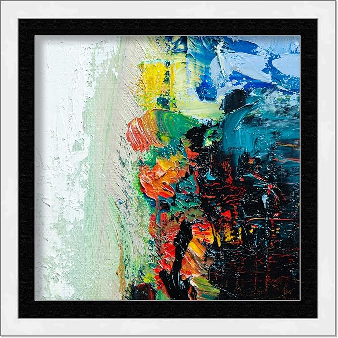 10x10 Frame with Mat - White 13x13 Frame Wood Made to Display Print or Poster Measuring 10 x 10 Inches with Black Photo Mat