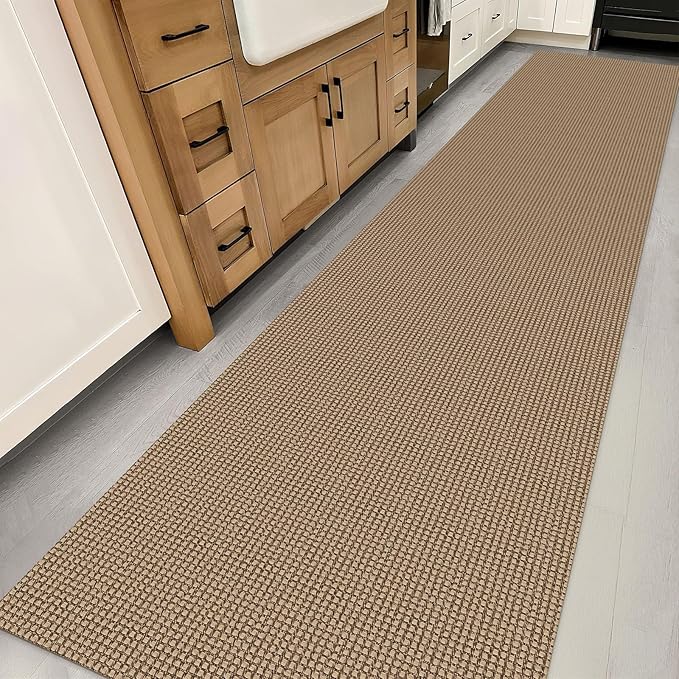 IOHOUZE Washable Exrea Long Hallway Runner Rug 2.6x14 Rubber Backed Kitchen Runner Entryway Runner Indoor, Woven Rugs Floor Carpet for Kitchen Hall Entryway Stair, Orange/Tan/Brown