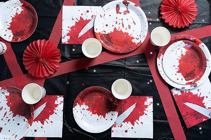 Bloody Halloween Tableware Pack: Disposable Paper Plates, Napkins and Cups Set for 20
