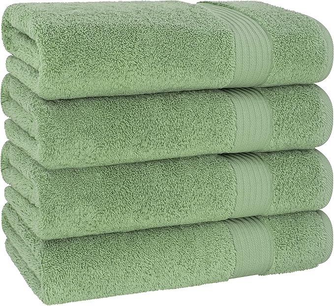 Cotton Paradise 4 Piece Turkish Bath Towels for Bathroom, 100% Cotton Extra Large Soft Plush Towels Bathroom Set, Sage Green