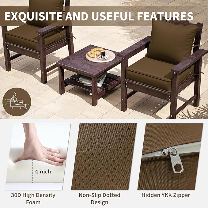 Premium Outdoor Seat Cushion Chair Cushions for Patio Furniture 19 L X 19 W X 4 H Waterproof & Fade Resistant Deep Seat and Backrest Cushion Set with Removable Covers for Chair, Sofa