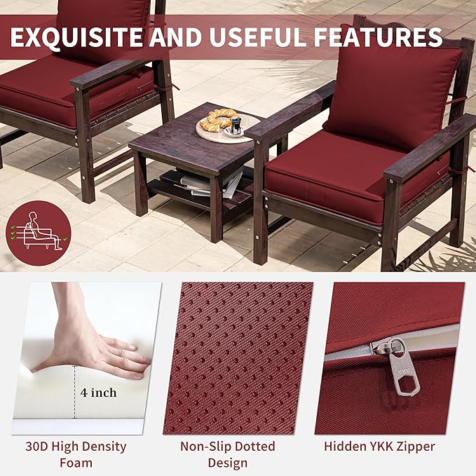 Premium Outdoor Seat Cushion Chair Cushions for Patio Furniture 22 L X 24 W X 4 H Waterproof & Fade Resistant Deep Seat and Backrest Cushion Set with Removable Covers for Chair, Sofa