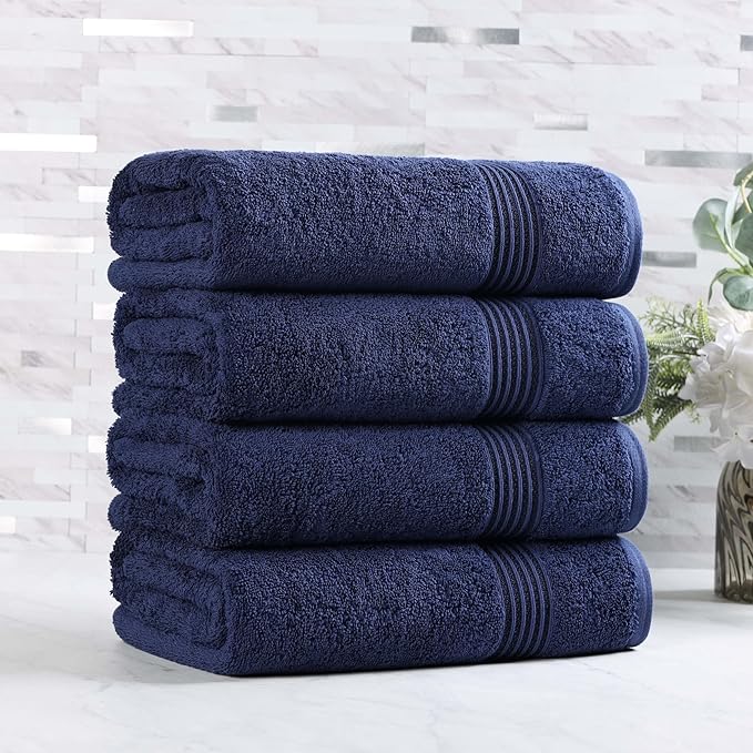Superior Egyptian Cotton Bath Towel Set, Towels for Home Bathroom, Master, Guest Bath, Decor Essentials, Quick Dry, Absorbent, Large Body Towels, Spa, Hotel, Resort, Adult, Kids, Set of 4, Navy Blue