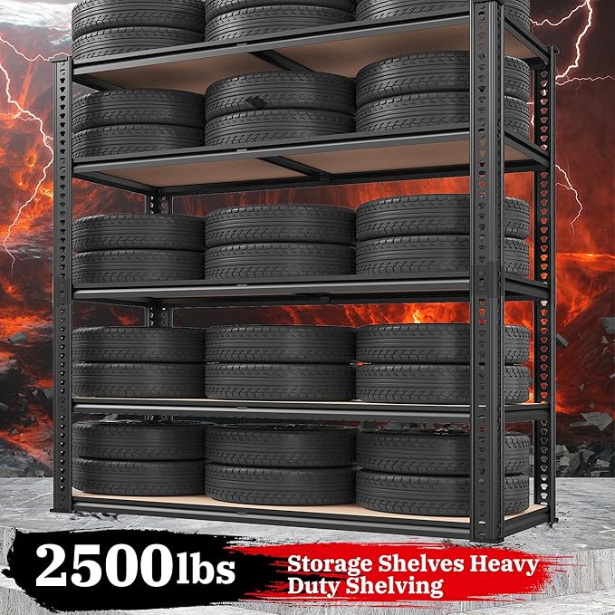 REIBII 40" W Garage Shelving 2500LBS Storage Shelves 72" H Metal Shelving 5 Tier Metal Shelves Adjustable Pantry Shelf for Garage Closet Kitchen Basement 40" W x 19.7''D x 72''H