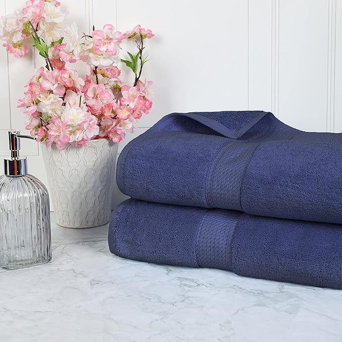 BLUENILEMILLS Premium Towel Collection, Egyptian Cotton Towels for Shower and Bathroom 2-Piece Bath Sheet Set, 34" x 68", Navy Blue by Blue Nile Mills
