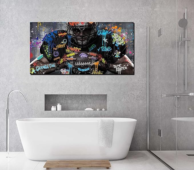 JKWALL77 Graffiti Wall-Art for Living Room Large Size - Wall Decor for Men - Rugby Ball Sports Posters Ready to Hang Size 59" x 29"