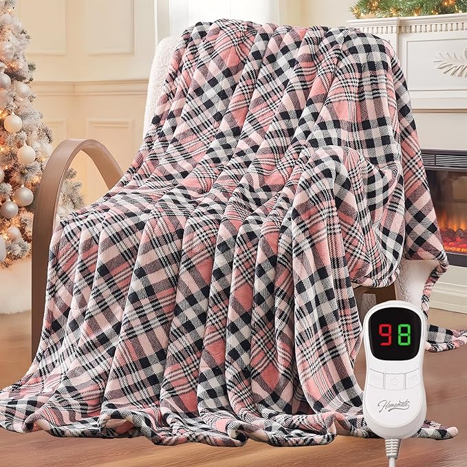 Homemate Electric Blanket Heated Throw - 50“x60“ Ultra Soft Cozy Flannel Heating Blanket with 10 Fast Heat Levels 8 Hours Auto Off Over-Heated Protection ETL Certification Keep Warm in Home Office