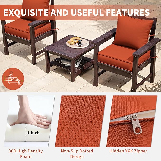 Premium Outdoor Seat Cushion Chair Cushions for Patio Furniture 19 L X 19 W X 4 H Waterproof & Fade Resistant Deep Seat and Backrest Cushion Set with Removable Covers for Chair, Sofa