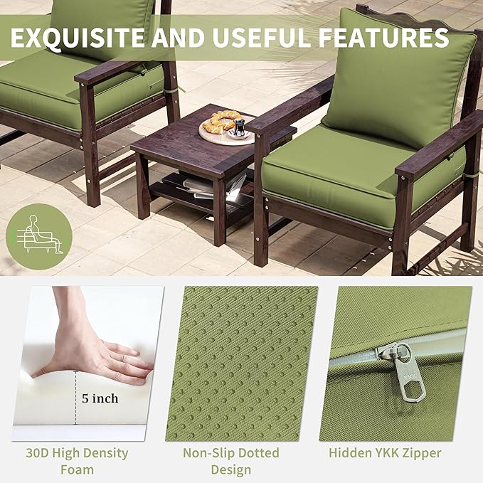 Premium Outdoor Seat Cushion Chair Cushions for Patio Furniture 24 L X 24 W X 5 H Waterproof & Fade Resistant Deep Seat and Backrest Cushion Set with Removable Covers for Chair, Sofa