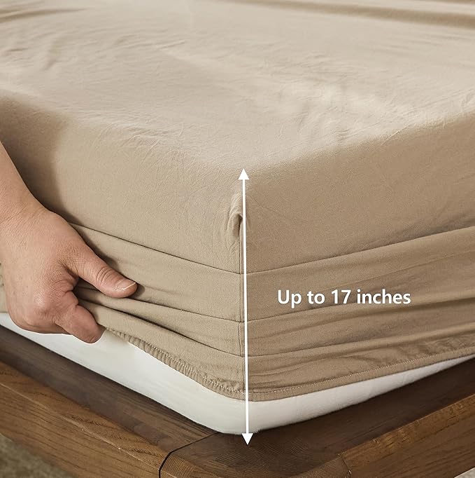 100% Cotton 6-Piece King Size 108" x 102" Bedding Set - Fitted Sheet, Flat Sheet & 4 Pillowcases with 17" Deep Pocket,Soft Breathable Bed Sheets for Cozy Sleep,Mocha Brown