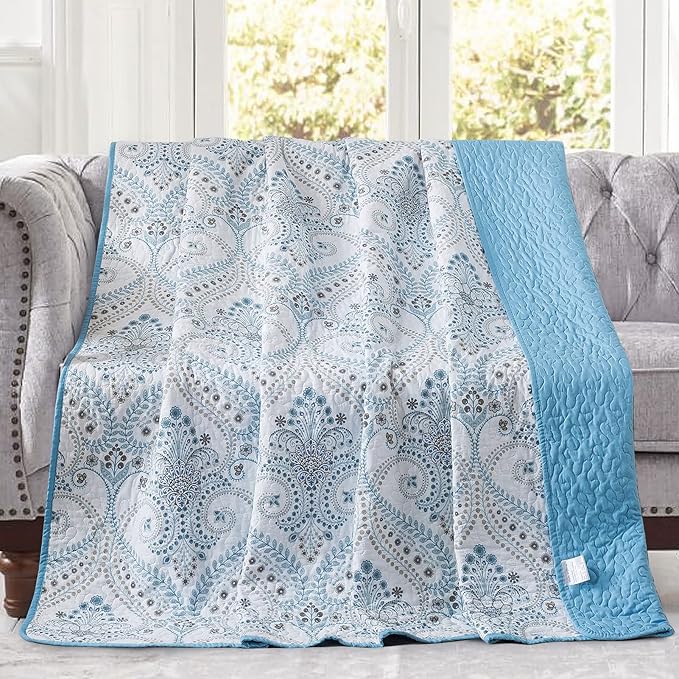 NEWLAKE Quilted Throw Blanket for Bed Couch Sofa, Blue Classic Royal, 60X78 Inch
