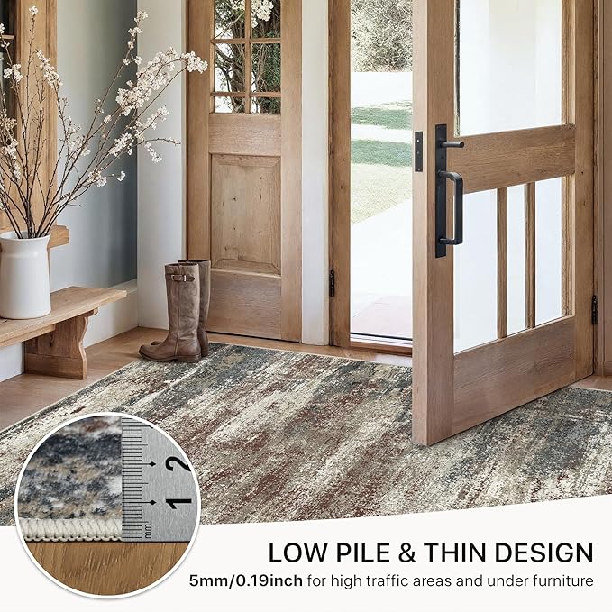GENIMO Rugs for Bedroom-Washable 6x9 Area Rugs Lightweight Low Pile, Abstract Printed Non-Slip Carpet for Living Room, Playroom, Dining Room, Office, Mystic Forest
