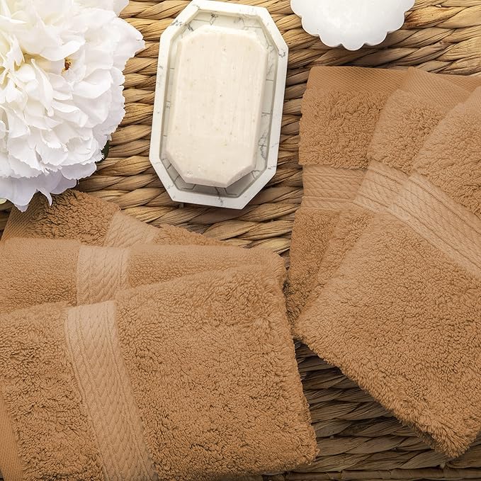 BLUENILEMILLS BNM Egyptian Cotton 6-Piece Towel Set, Includes 6 Face Towels, Attached Loop for Easy Hanging and Storage, Hotel Quality, Perfect for Bathroom, Gym, Shower Space, or Spa, Rust