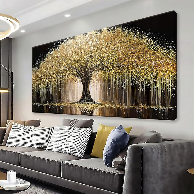 Golden Tree Of Life Wall Art Decor Prints Ready To Hang Room Wall Decor Modern Wall Art For Living Room Kitchen Office Canvas Prints Bedroom Decor 24x48 Inch