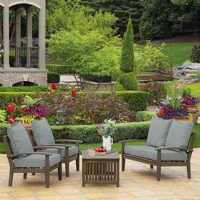 Arden Outdoor Deep Seat Cushion Set, 24 in x 24 in, Weather-Proof, Rain-Proof, Fade Resistant Patio Cushion for Chair, Sofa, and Couch Stone Grey Leala