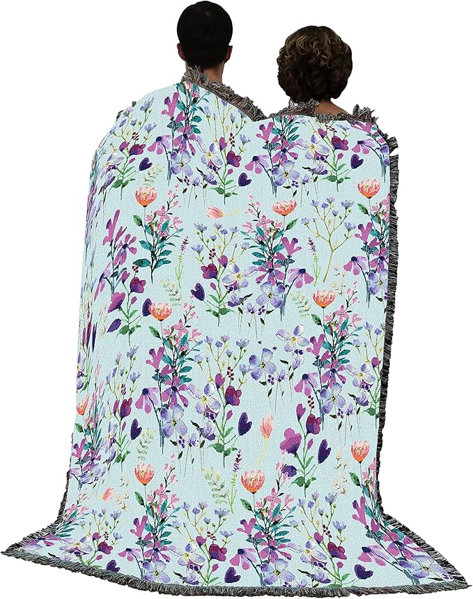 Pure Country Weavers Floral Purple Bloom Blanket - Gift Tapestry Throw Woven from Cotton - Made in The USA (72x54)
