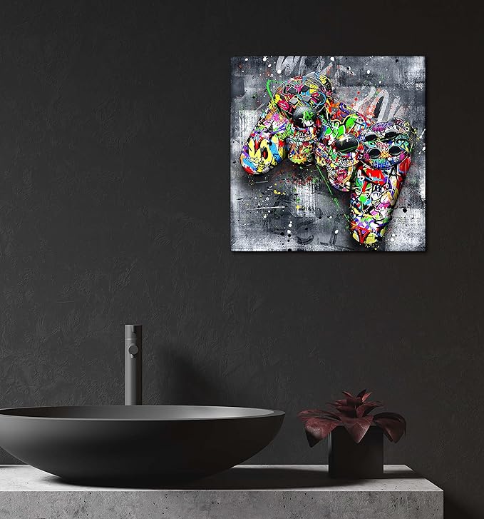 JKWALL77 Graffiti Canvas Wall-Art For Bedroom - Gaming Wall Art For Teen Boys - Abstract Painting Pop Art Modern Home Wall Decor Ready to Hang Size 14" x 14"