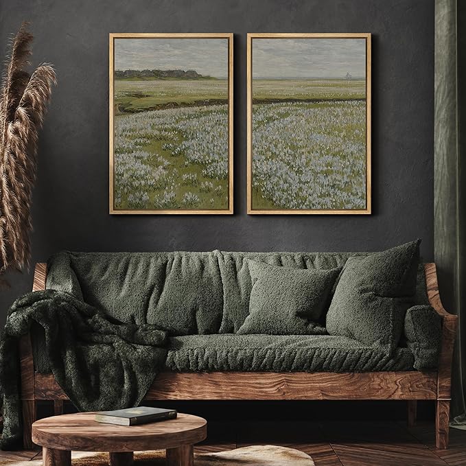 MUDECOR Framed Canvas Print Wall Art Fields of White Flowers Serene Nature for Home Decor Nature Wilderness Illustrations Realism Decorative for Living Room, Bedroom, Office - 16"x24"x2 Natural