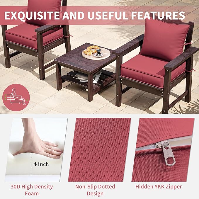 Premium Outdoor Seat Cushion Chair Cushions for Patio Furniture 19 L X 19 W X 4 H Waterproof & Fade Resistant Deep Seat and Backrest Cushion Set with Removable Covers for Chair, Sofa