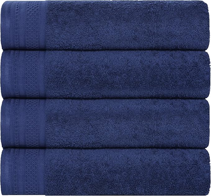 Superior Honeycomb Cotton Medium Weight Towels, for Guest Bath, Master Bathroom, Shower, Quick Dry, Adults, Home Essentials, Textured Waffle Border, Towel Set, Bath Towels, Set of 4, Navy Peony