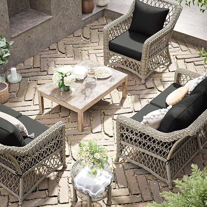 Premium Outdoor Seat Cushion Chair Cushions for Patio Furniture 24 L X 24 W X 5 H Waterproof & Fade Resistant Deep Seat and Backrest Cushion Set with Removable Covers for Chair, Sofa