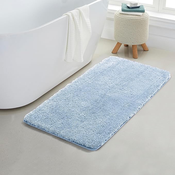 YHF Bathroom Rugs 24" X 35", Extra Thick & Soft Microfiber Shaggy, Machine Washable Bath Mats, Absorbent Bath Rugs, Non-Slip Rubber Backing Bath Mat for Bathroom Floor, Tub and Shower, Blue