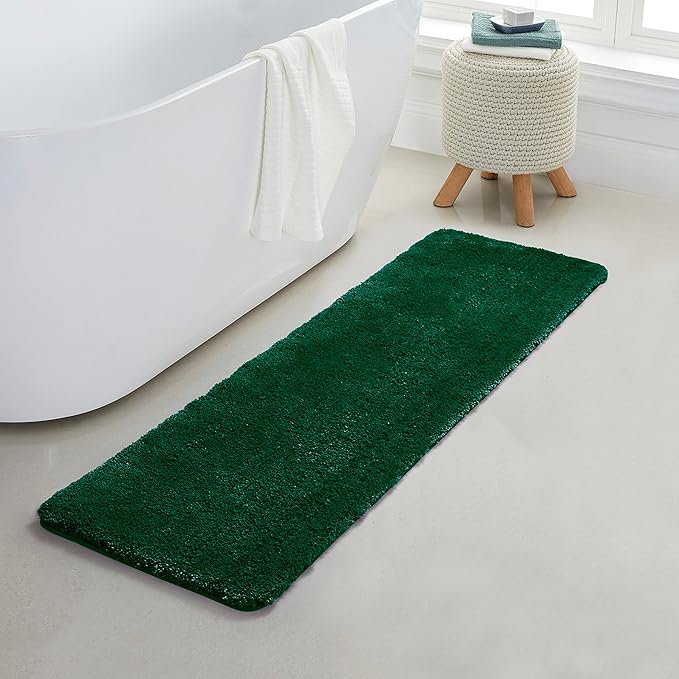Bathroom Runner Rugs 17" X 59", Extra Thick & Soft Microfiber Shaggy, Machine Washable Bath Mats, Absorbent Bath Rugs, Non-slip Rubber Backing Bath Mat for Bathroom Floor, Tub and Shower, Hunter Green