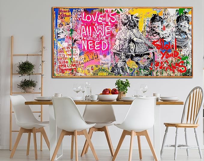 Graffiti Poster Room Wall-Art for Teen Girls - Banksy Canvas Wall Art - Framed Wall Art for Living Room Ready to Hang Size 60" x 30"