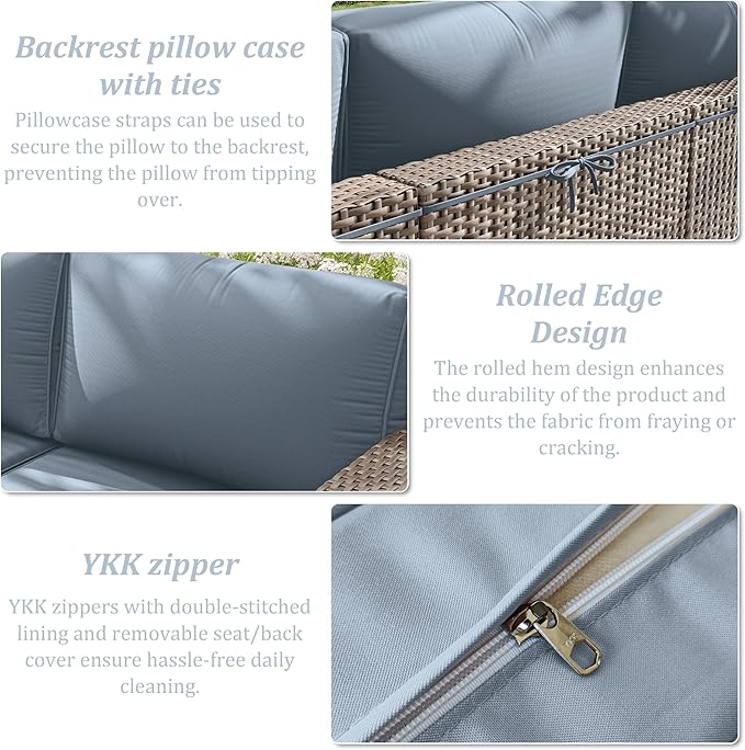 14 Pcs Outdoor Cushion Slipcovers Outdoor Patio Cushion Covers Replacement Waterproof with Zipper for Outdoor Furniture, Patio Sofa Couch 3 Sizes, Covers Only
