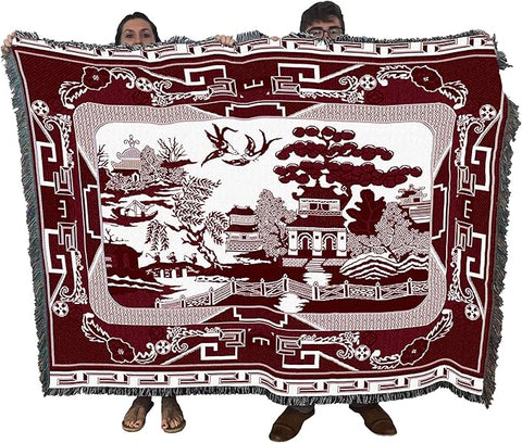 Pure Country Weavers Red Willow Blanket - Asian Gift Tapestry Throw Woven from Cotton - Made in The USA (72x54)