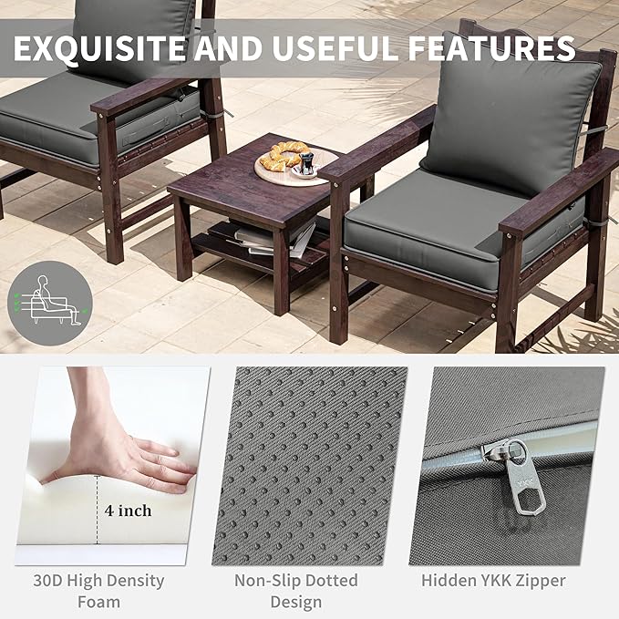 Premium Outdoor Seat Cushion Chair Cushions for Patio Furniture 22 L X 24 W X 4 H Waterproof & Fade Resistant Deep Seat and Backrest Cushion Set with Removable Covers for Chair, Sofa
