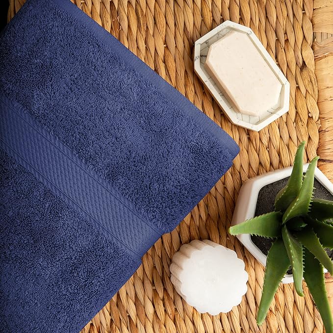 BLUENILEMILLS Premium Towel Collection, Egyptian Cotton Towels for Shower and Bathroom Assorted 6-Piece Towel Set, 30" x 55", 20" x 30", 13" x 13", Navy Blue by Blue Nile Mills