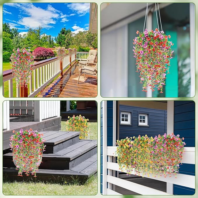 Hoteam 36 Pack Artificial Hanging Flowers Plants for Outdoors 30 Inch UV Resistant Fake Plastic Faux Artificial Plants Bulk for Planter Porch Patio Yard Garden Wedding Wall Indoor
