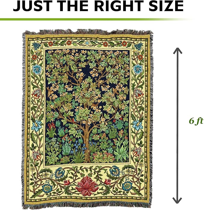 Pure Country Weavers William Morris Tree of Life Blanket - Arts & Crafts - Gift Tapestry Throw Woven from Cotton - Made in The USA (72x54)